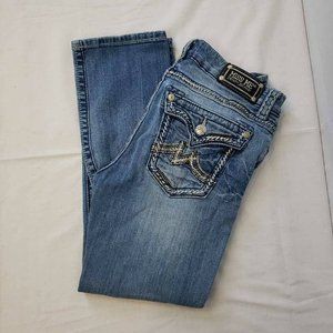 Miss Me Womens Boyfriend Capri Jeans Blue Distressed Medium Wash Mid Rise 28